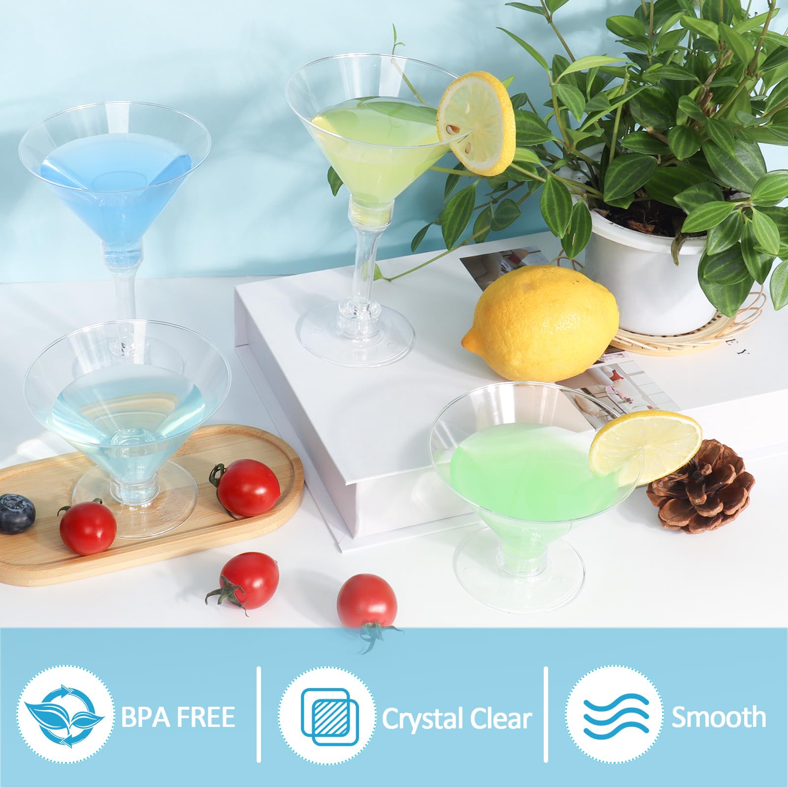 GGOLDMER copa martini plástico con claridad cristalina para realzar bebidas