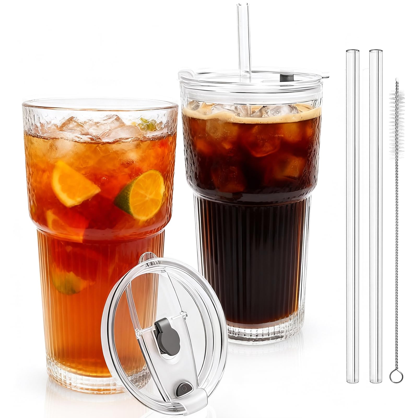 GGOLDMER vaso cristal 20 oz con tapa y pajilla para café helado elegante.
