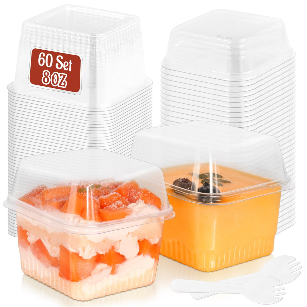 Vaso de postre GGOLDMER 8 oz con tapas y cucharas, porciones fáciles y seguras.