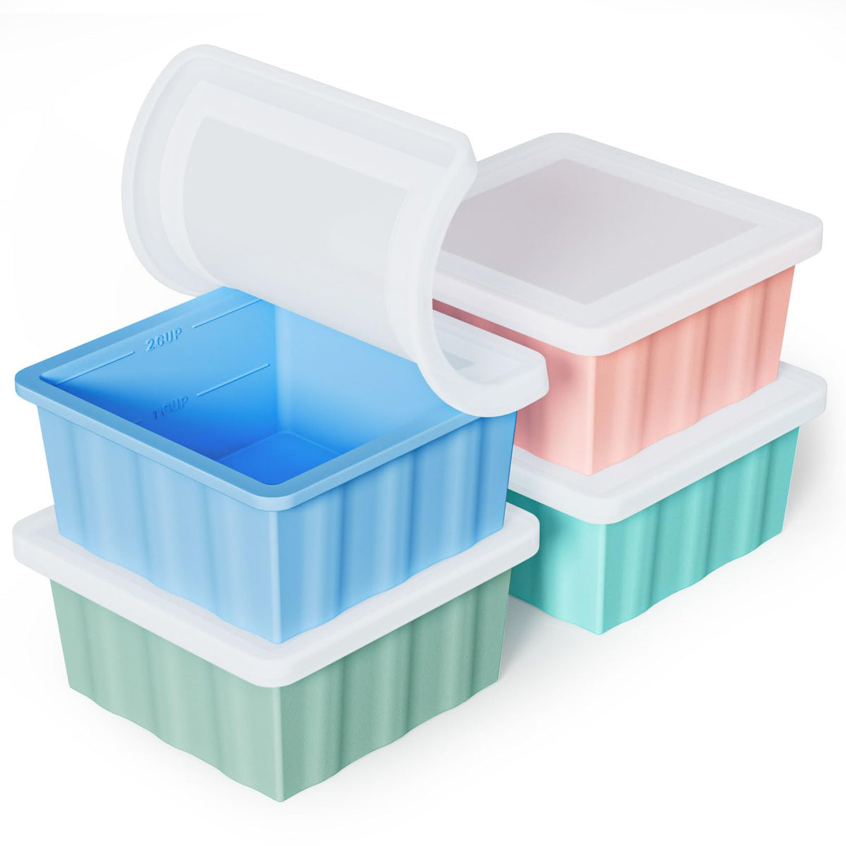GGOW bandeja silicona 2 tazas con tapa, para porciones y almacenamiento seguro en el congelador.