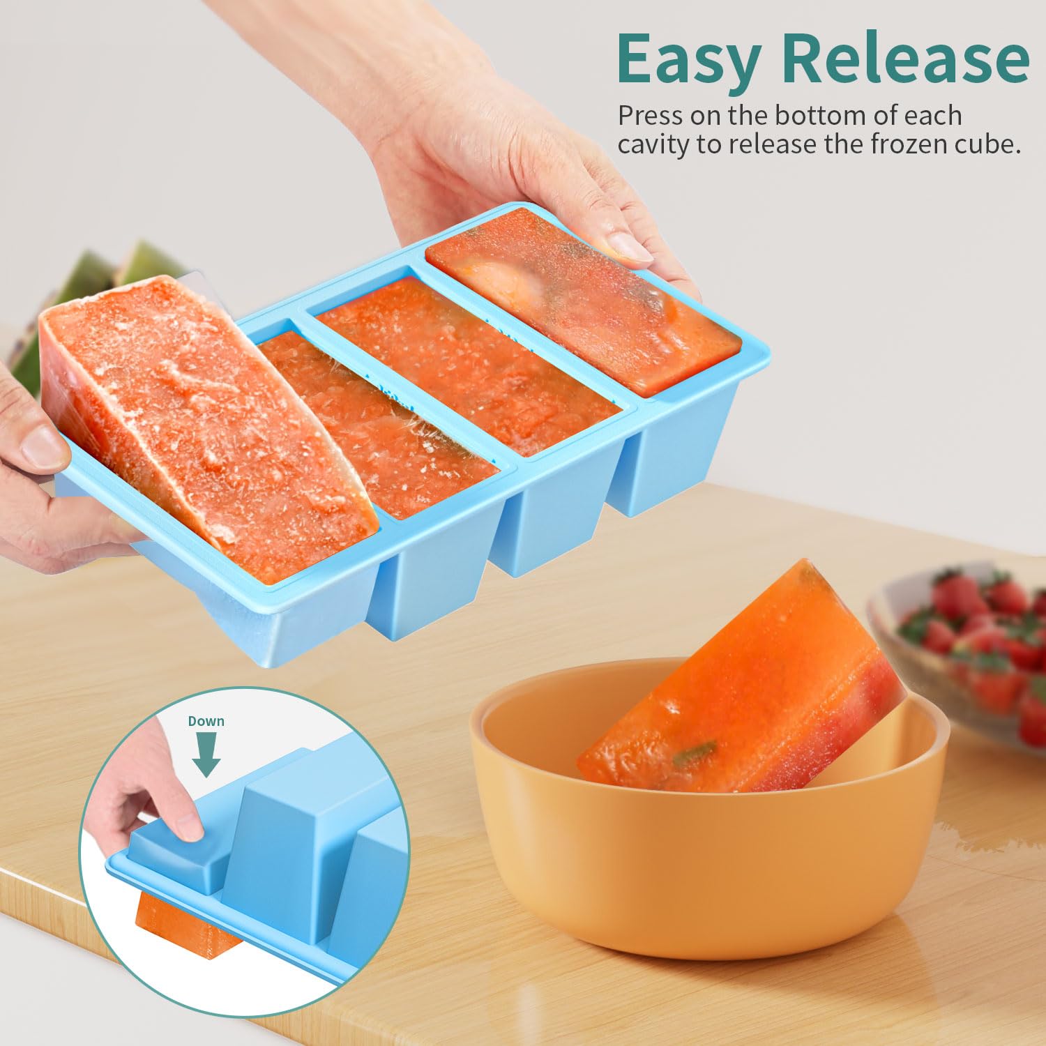 Cavidades con marcas 125 ml y 250 ml para porciones estandarizadas.