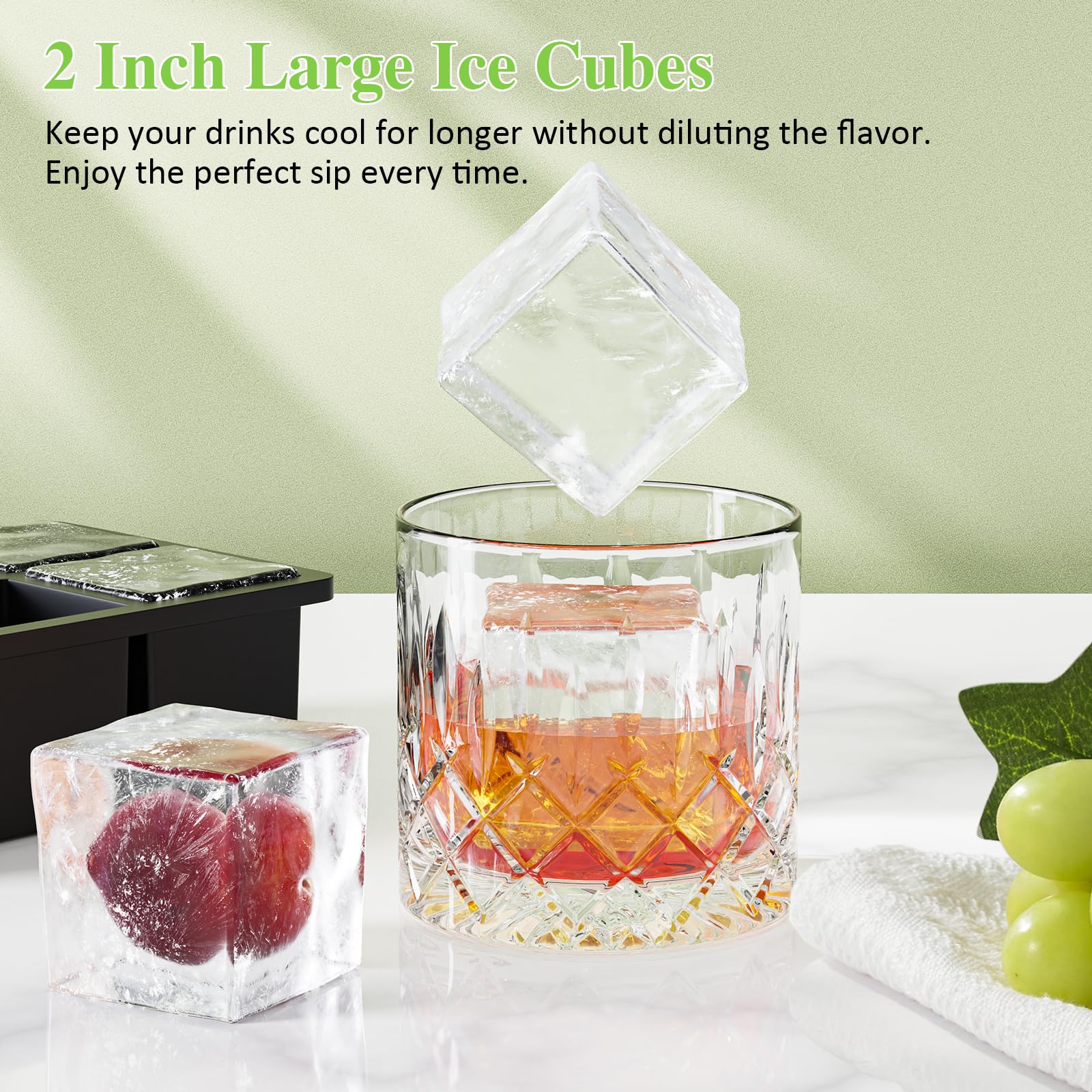GGUW bandeja hielo silicona desmolde fácil para cubos grandes.
