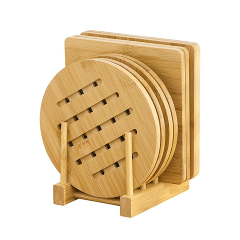 GHWIE posavasos de bambú con soporte integrado protege superficies del calor.