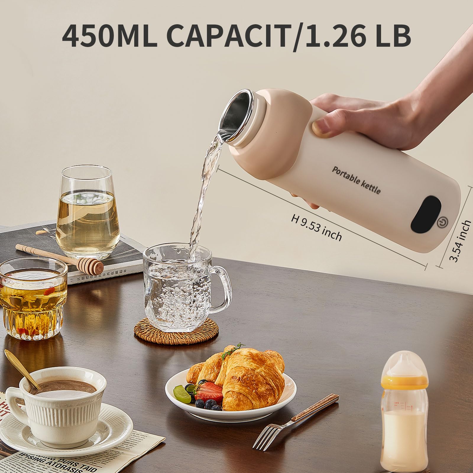 Gichies tetera portátil en bolsa, tamaño compacto ideal para viajes.
