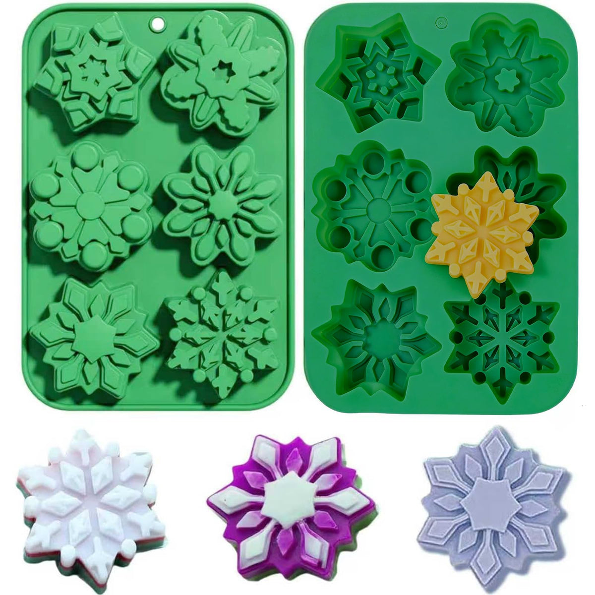 Moldes Gieehiol para copos de nieve, silicona suave y antiadherente.