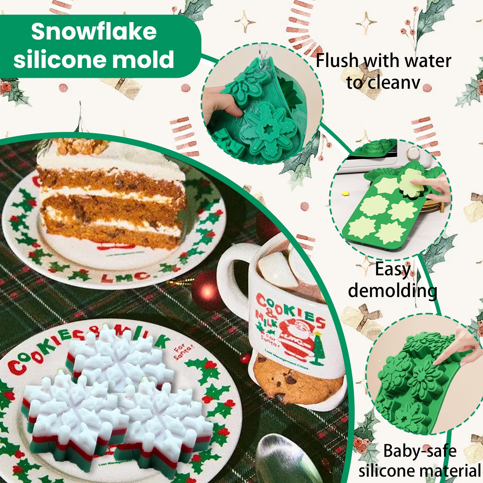 Moldes para galletas navideñas de silicona Gieehiol, fácil desmolado.