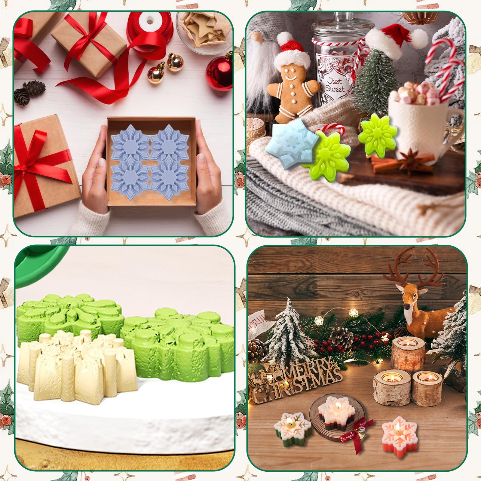 Pasteles mini y decoraciones navideñas con moldes Gieehiol de silicona.