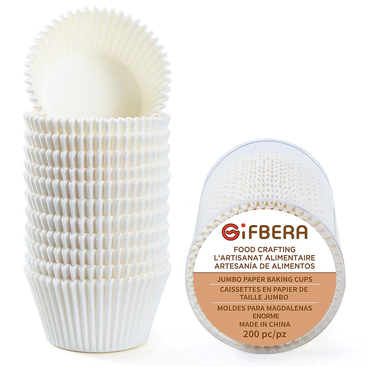 Gifbera forros para cupcakes extra-grandes blancos, desmolde suave y presentación limpia.