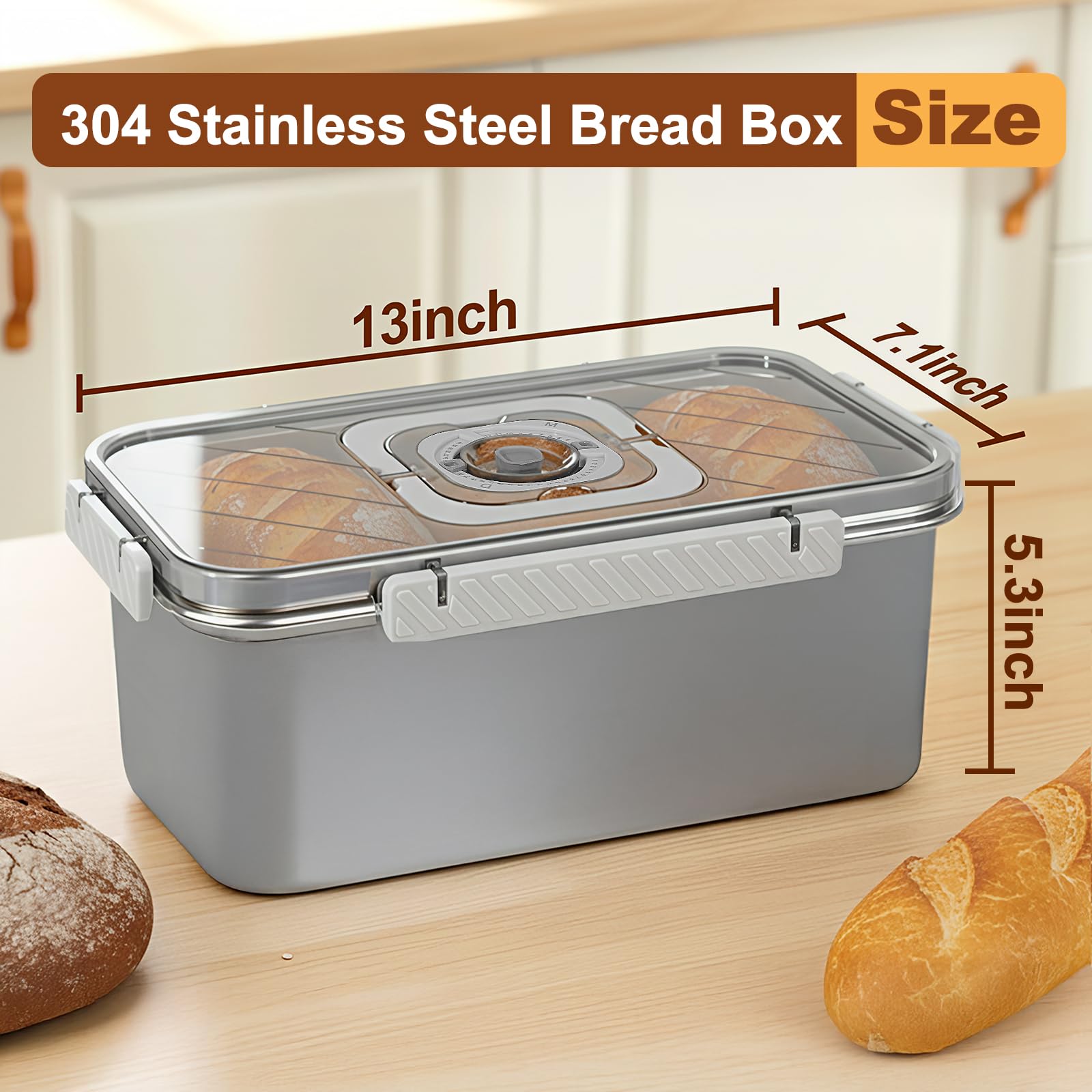 Gifhomfix caja pan 304 inoxidable tapa ergonómica facilita abrir y cerrar