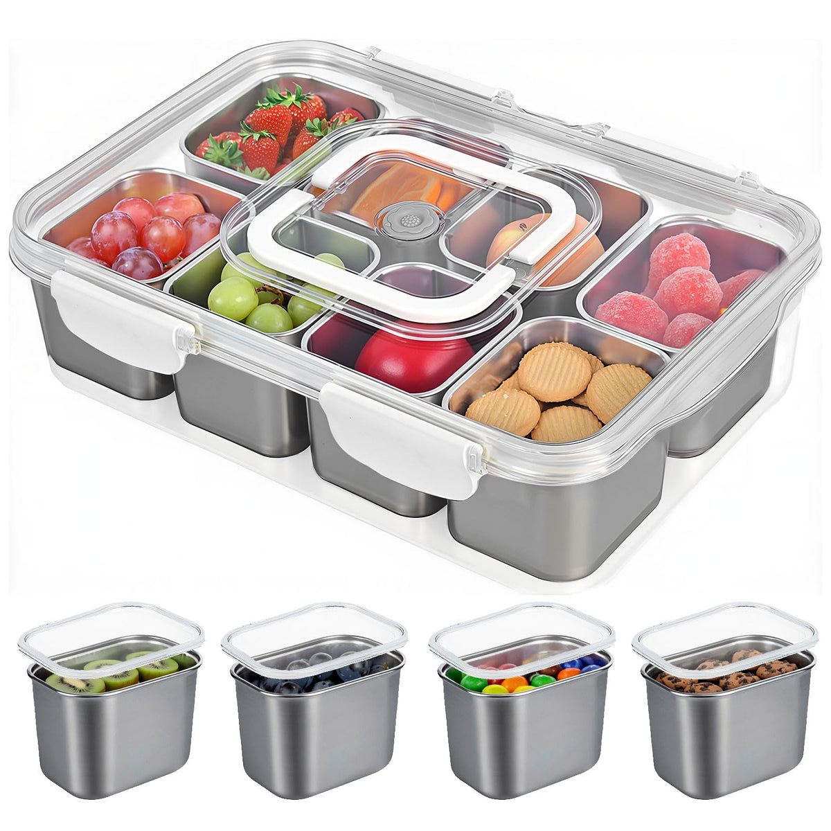 Gifhomfix Snackle Box vista frontal para organizar meriendas en reuniones y viajes.