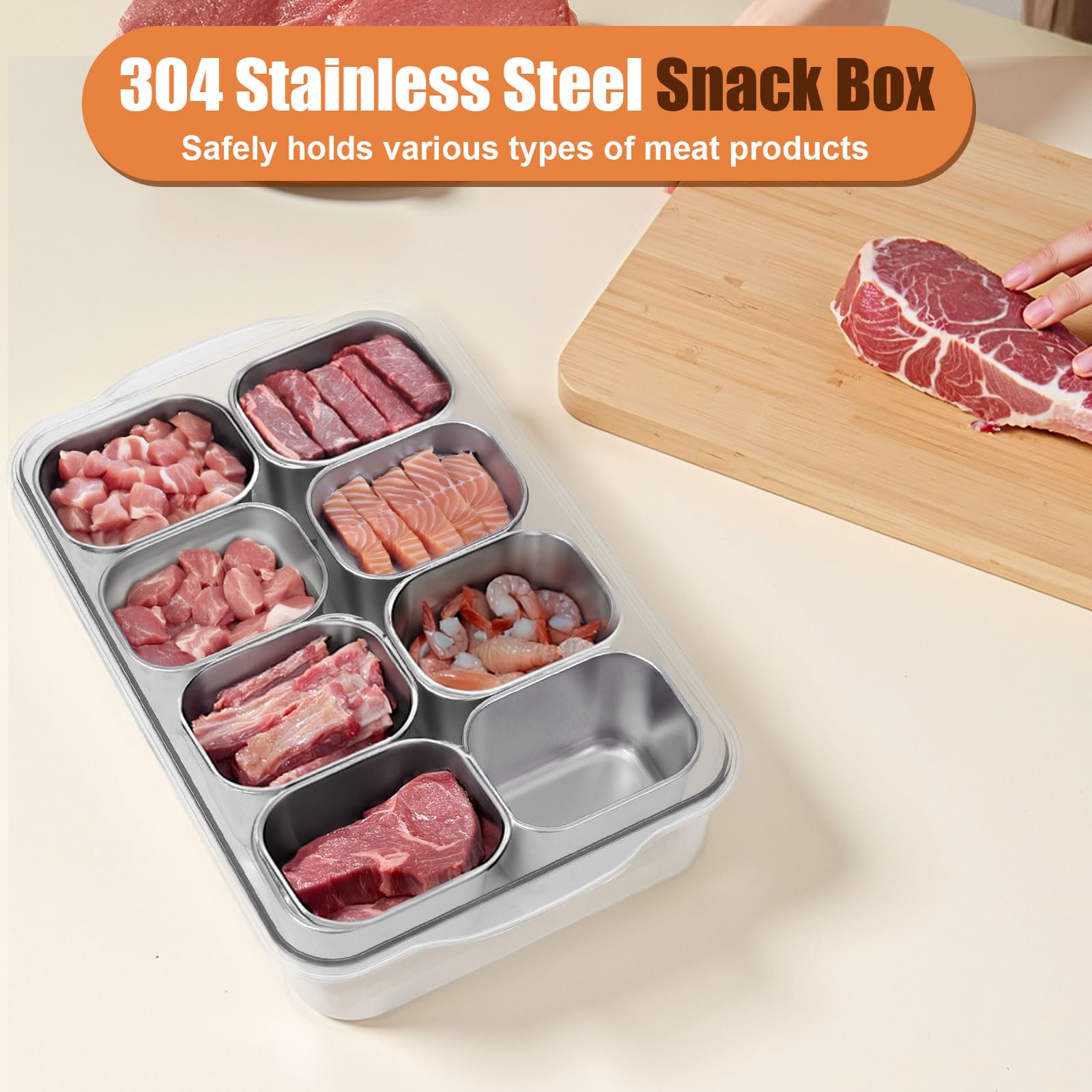 Gifhomfix Snackle Box interior con 8 compartimentos para porciones.