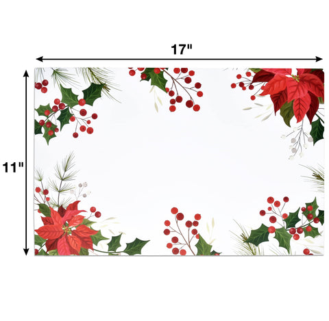 Gift Boutique mantel desechable poinsettia roja borde verde acebo, ideal para banquetes.