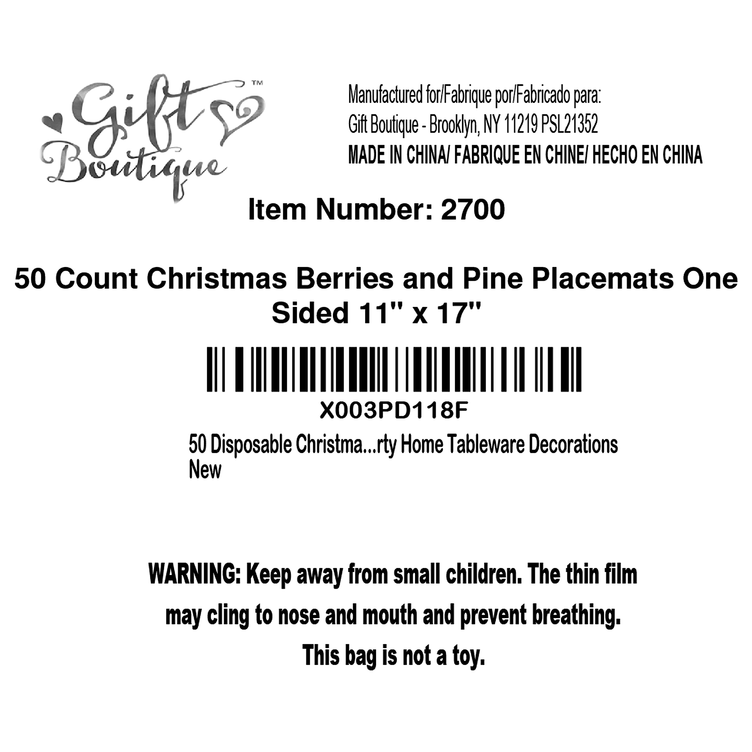 Manteles decorativos Gift Boutique para cenas navideñas con bayas y pino.