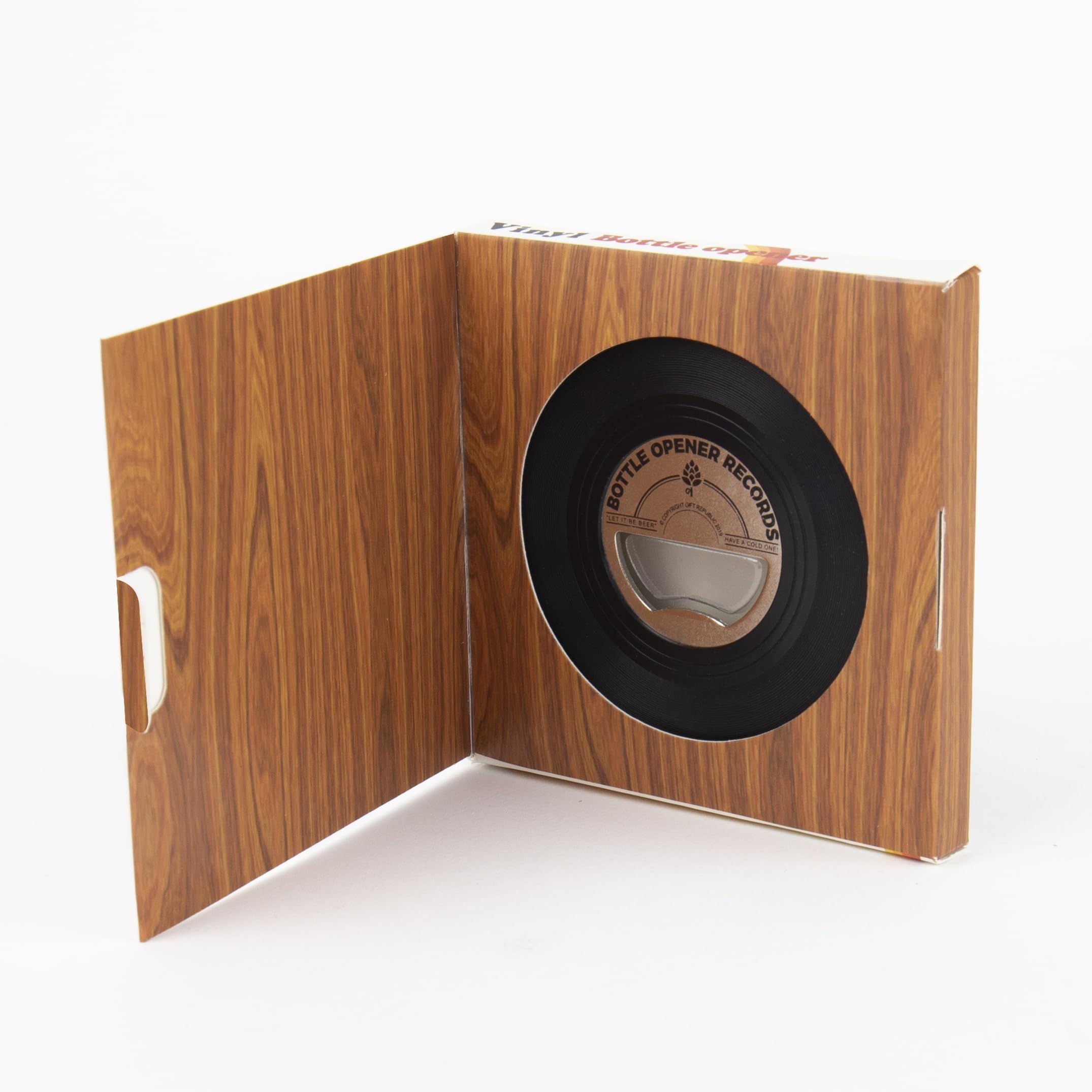 Gift Republic destapador vinilo, detalle arte, perfecto para coleccionistas y regalos únicos.