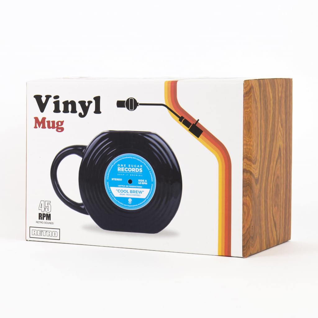 Taza vinilo negra Gift Republic, acabado mate y uso en casa u oficina.