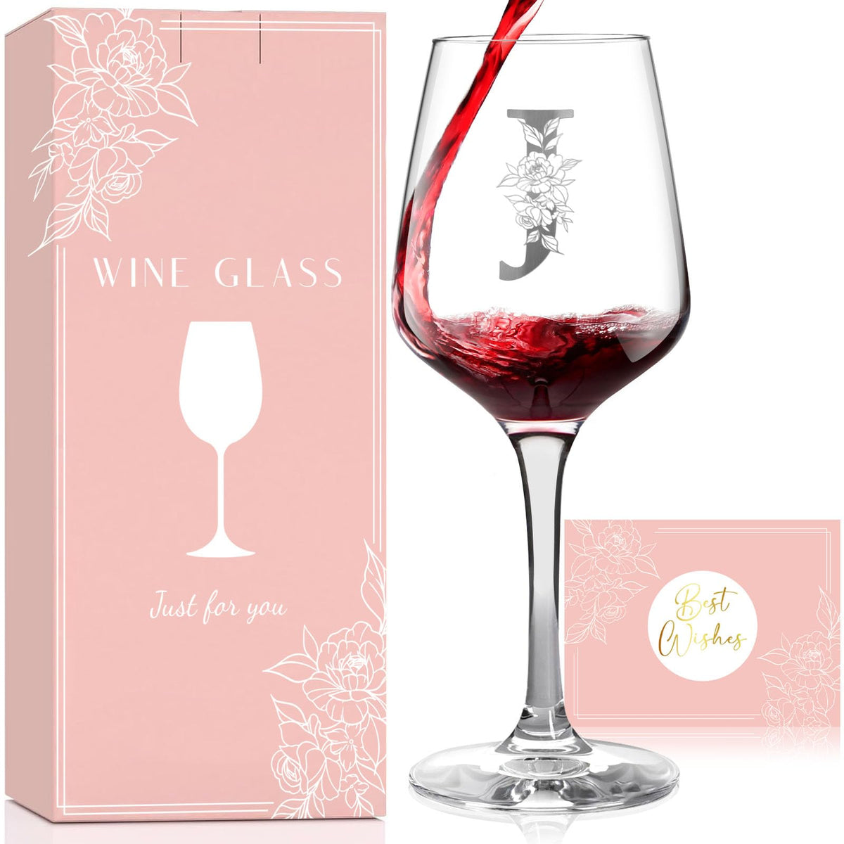 GiftHarbor vaso de vino con monograma para mujer, regalo personalizado y elegante
