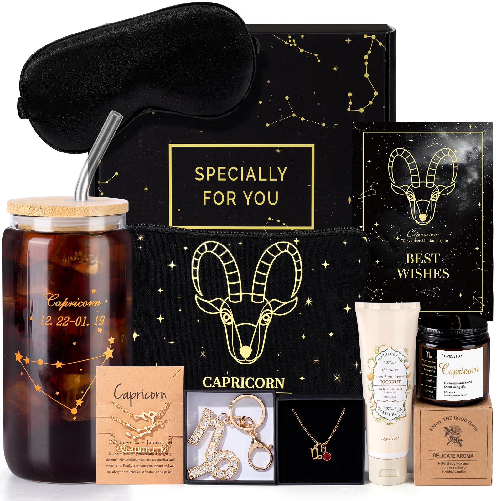 GiftPeak copa de vidrio capricornio 16 oz con tapa y pajita para bebidas diarias