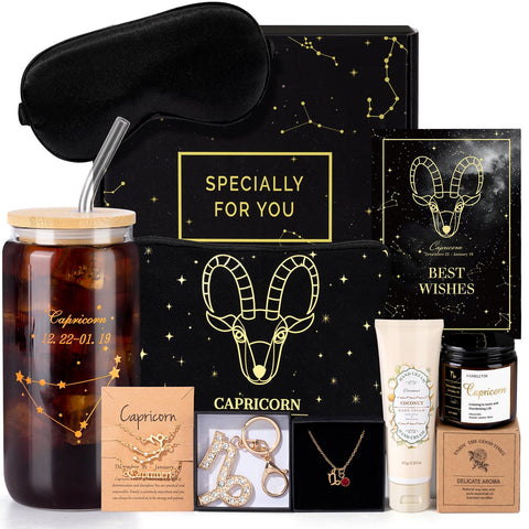 GiftPeak copa de vidrio capricornio 16 oz con tapa y pajita para bebidas diarias