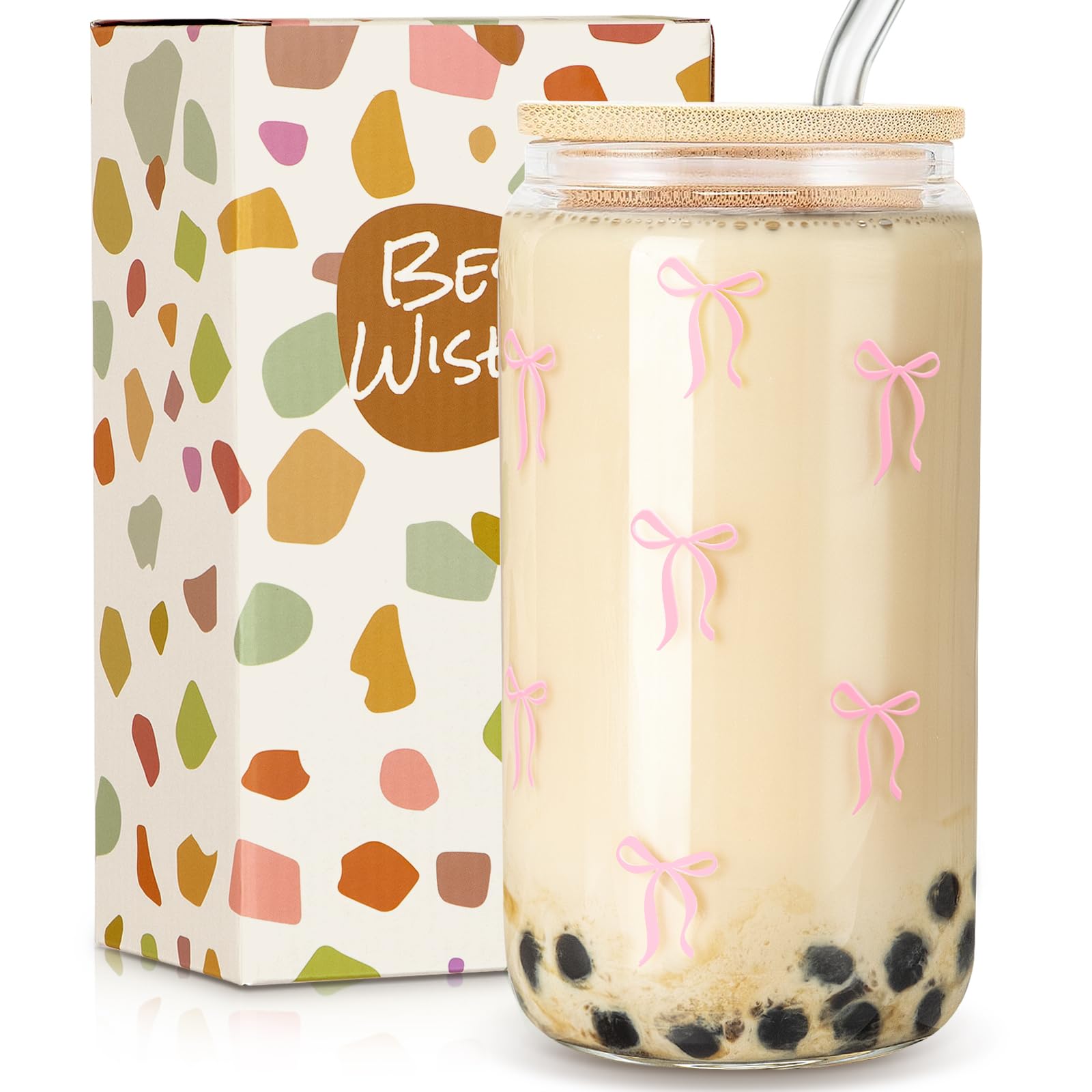 Vaso GiftPeak con tapas y pajitas rosas, ideal para beber con estilo