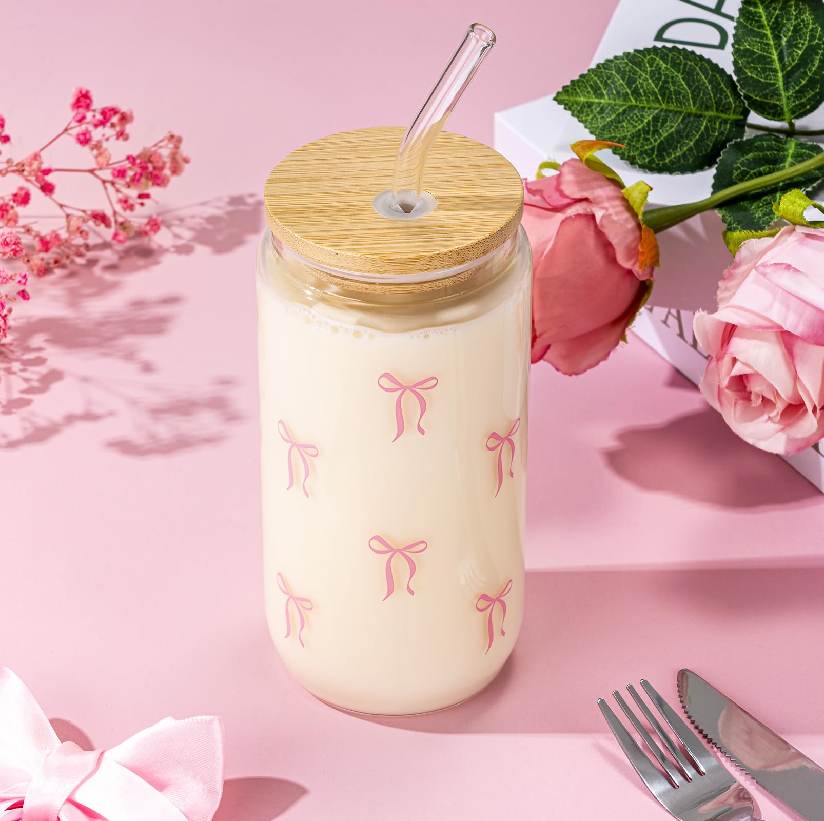 Vaso GiftPeak con pajitas de vidrio, apto para bebidas frías o calientes