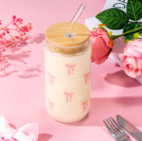 Vaso GiftPeak con pajitas de vidrio, apto para bebidas frías o calientes