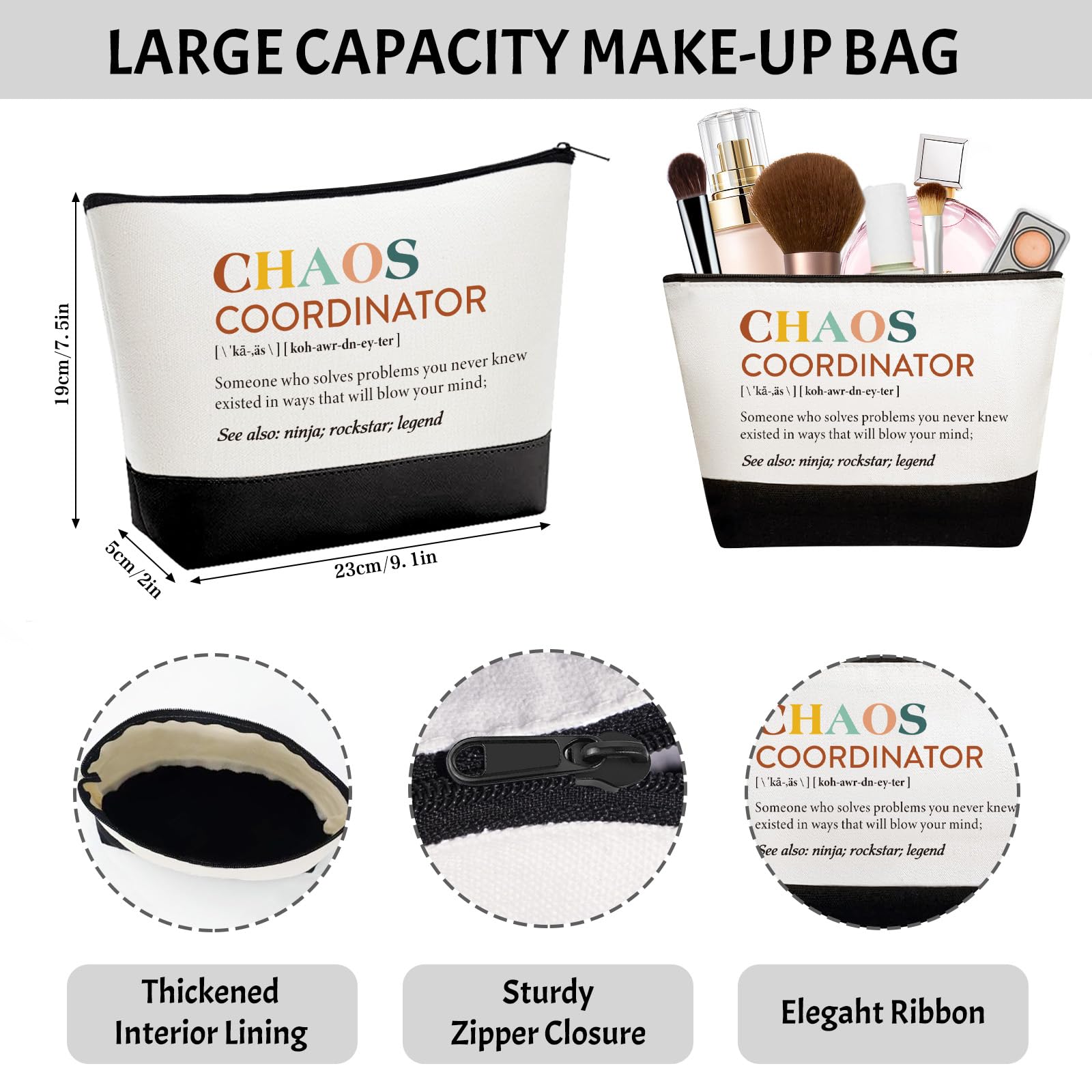 GiftPioneer bolsa maquillaje algodón-lino, ideal para cosméticos y artículos de viaje.