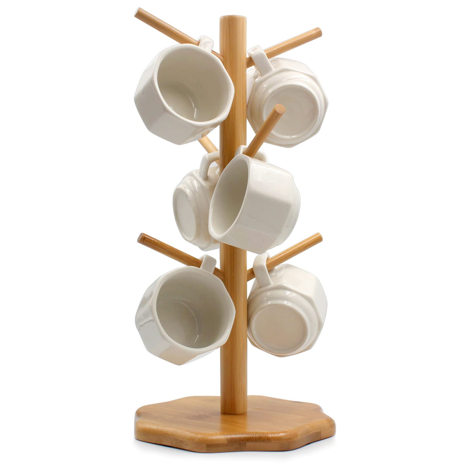 Gihunk Arbol tazas bambú con 6 ganchos para organización elegante de cocina