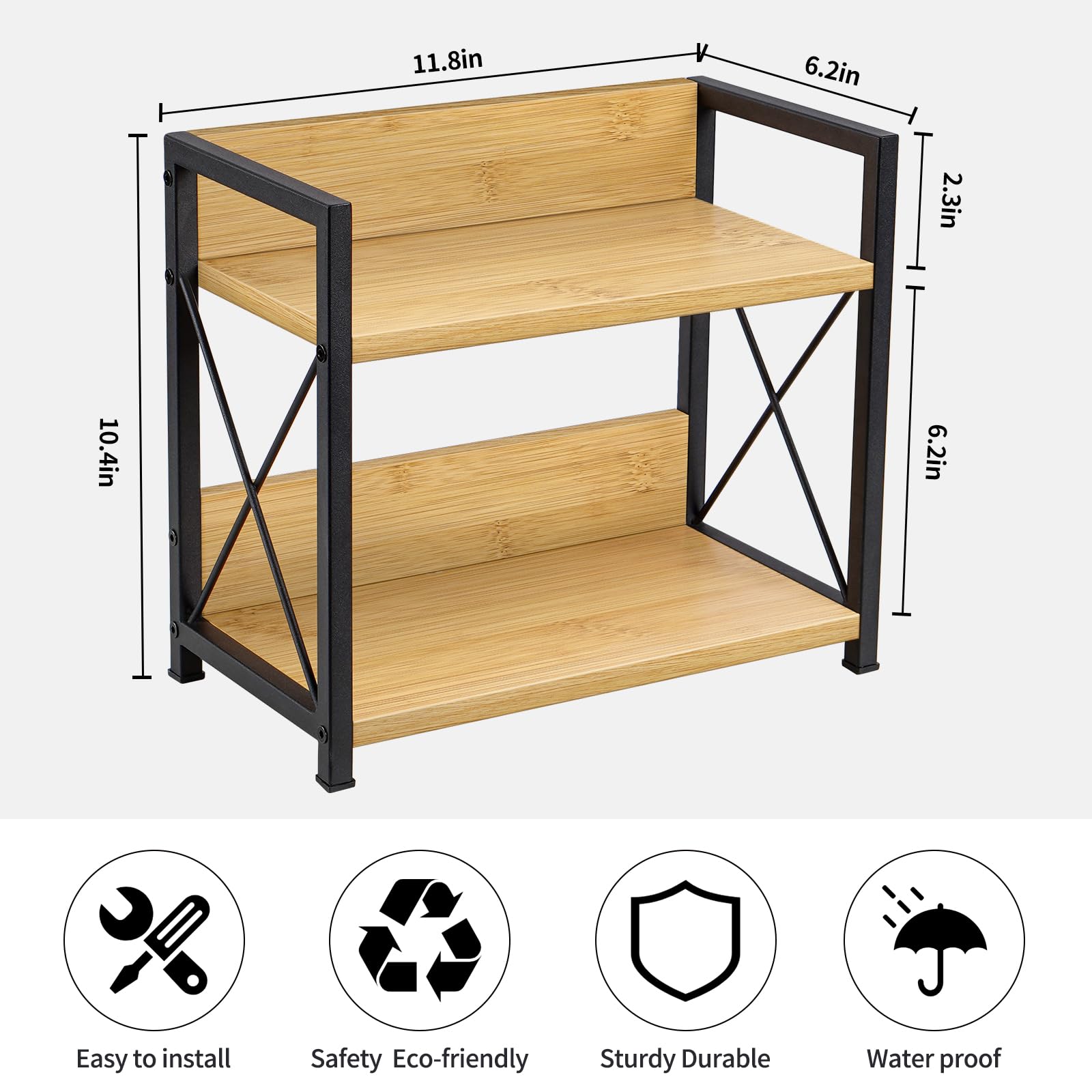 Giikin estante de bambú con soportes metálicos, diseño duradero y elegante.