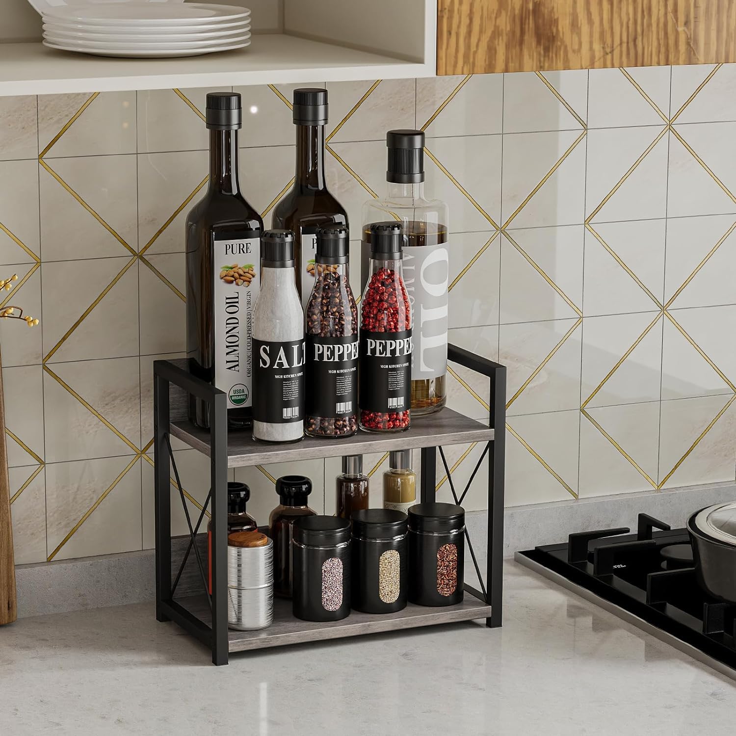 Giikin organizador encimera madera gris, estilo y durabilidad.