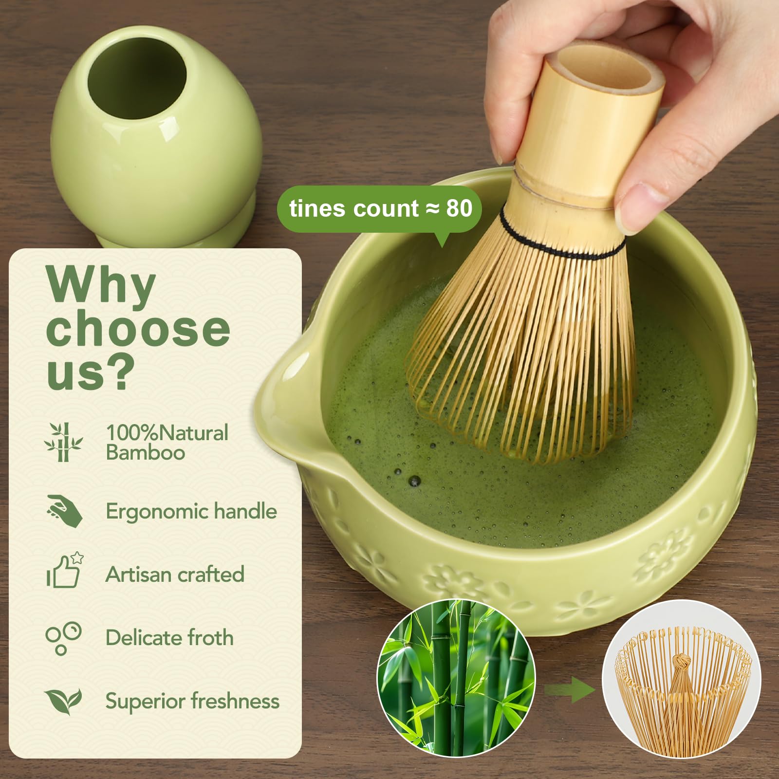 Giiouni cuchara de té de bambú para servir matcha.