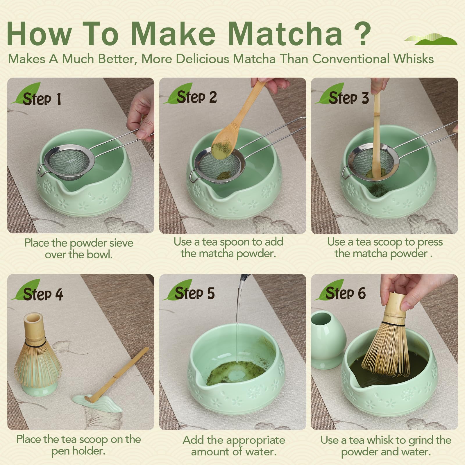 Cucharilla medidora de bambú Giiouni ideal para porciones de matcha.