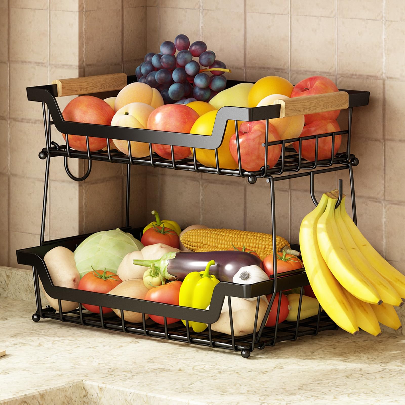 GILLAS bandeja para frutas de dos niveles con acceso fácil a las piezas inferiores