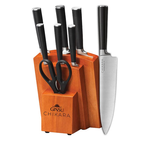 Ginsu Chikara: cuchillo chef de 8 pulgadas con bloque de bambu toffee para almacenamiento ordenado