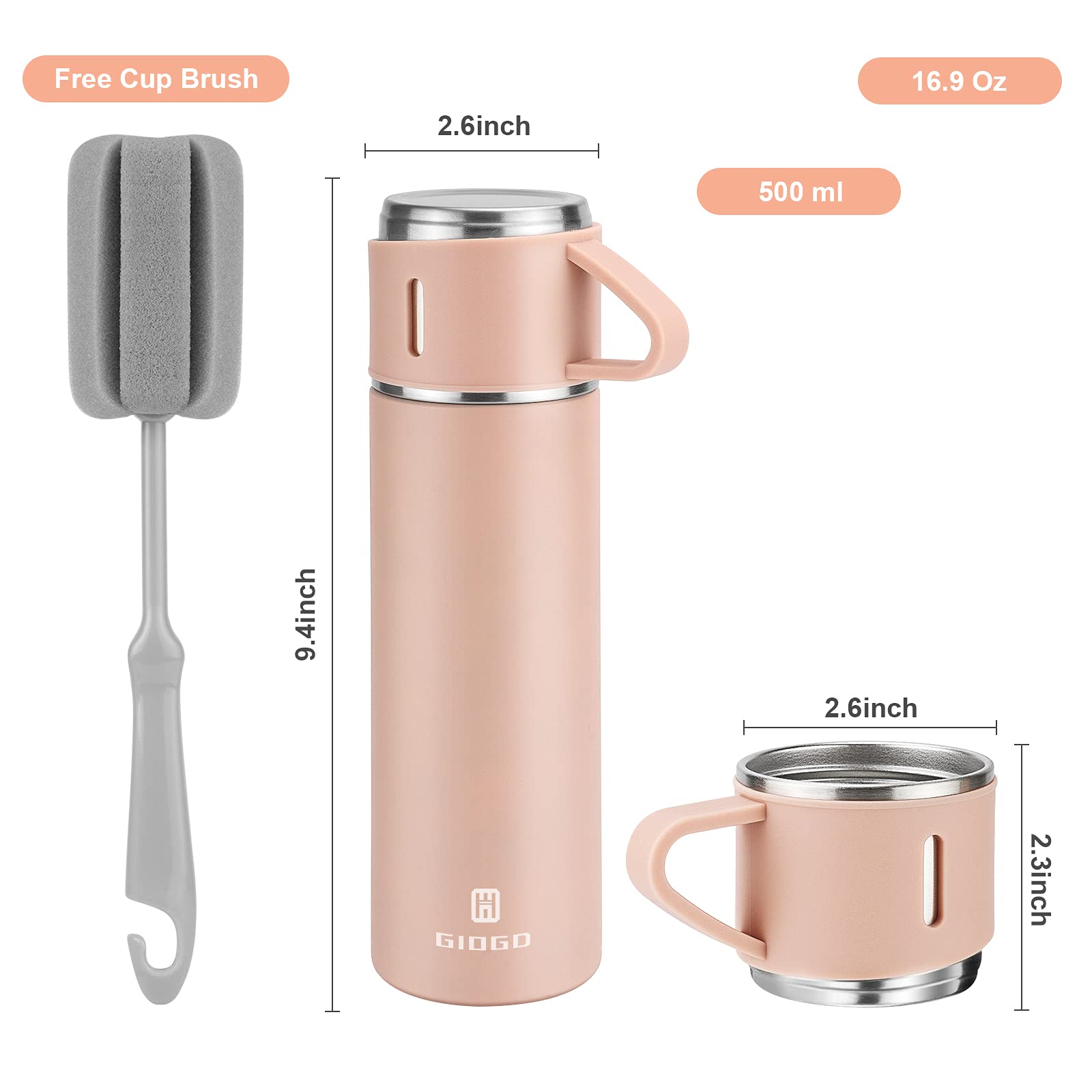 Acero inoxidable Giogd 18/8 con doble pared para bebidas frías o calientes.