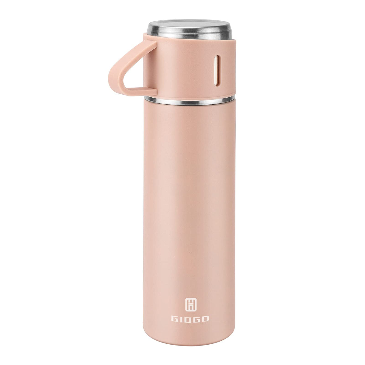 Botella Giogd rosa de 500 ml con copa; ideal para café caliente.