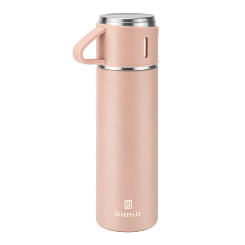 Botella Giogd rosa de 500 ml con copa; ideal para café caliente.