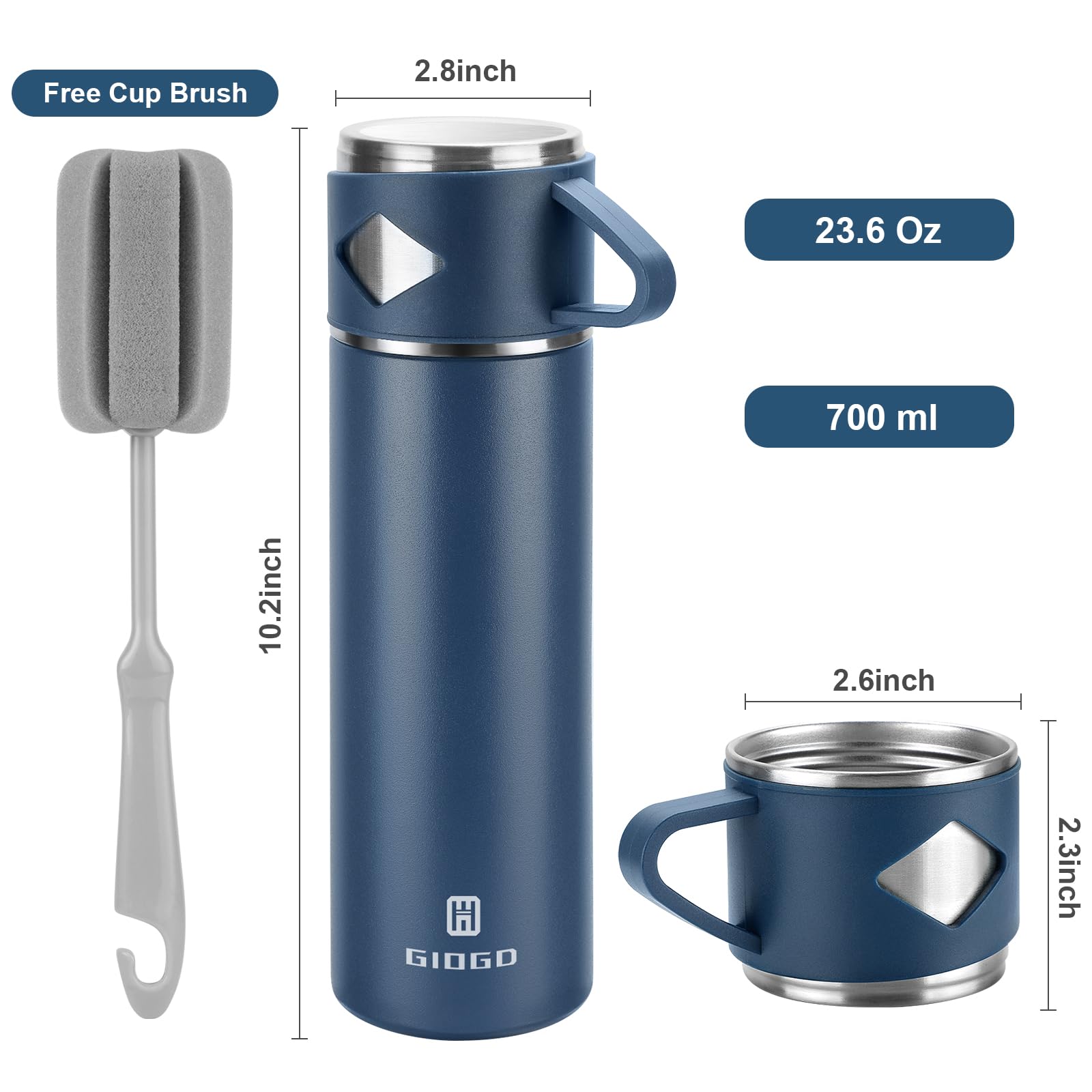 Botella termo GIOGD 700ml con doble pared, mantiene bebidas frías por horas.