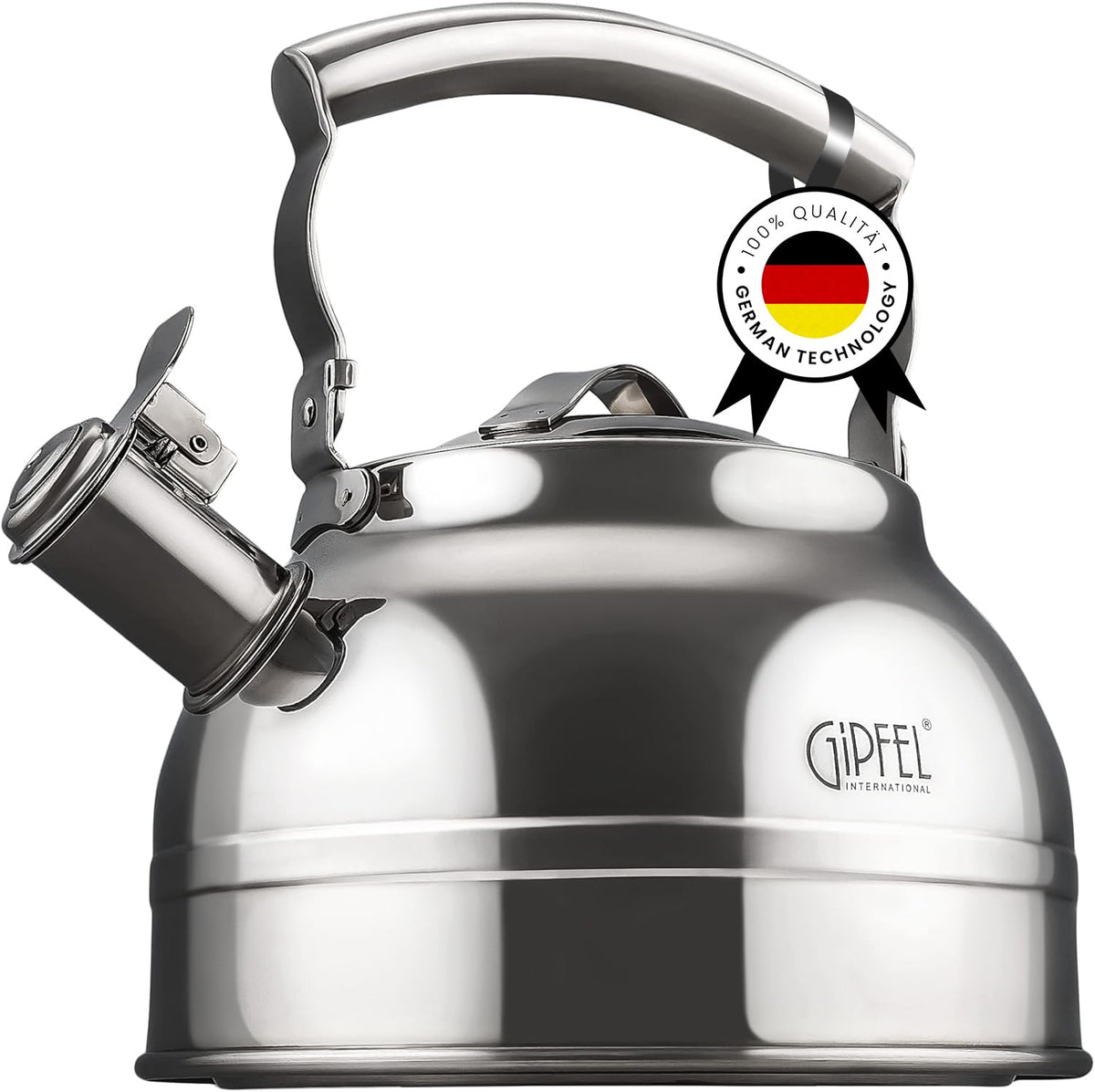 Tetera Gipfel International con silbido, ideal para hervir agua rápido.