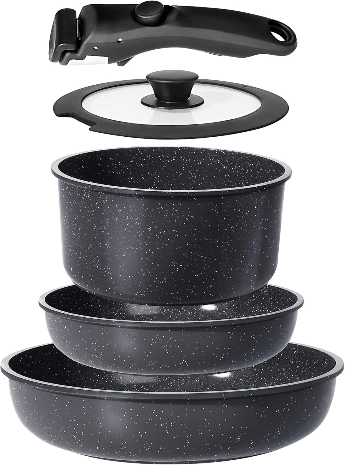GiPP conjunto de ollas y sartenes cerámicas con asa desmontable para almacenamiento compacto