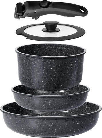 GiPP conjunto de ollas y sartenes cerámicas con asa desmontable para almacenamiento compacto
