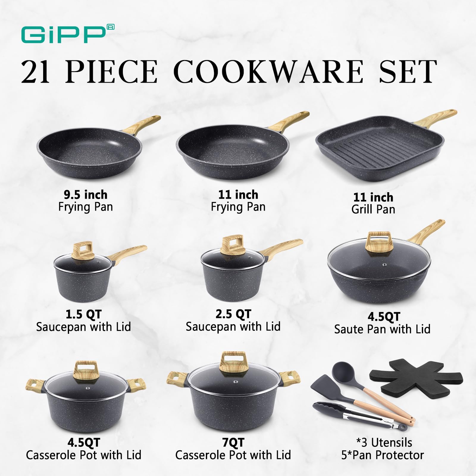 GiPP sartén de 11 pulgadas antiadherente gris ideal para salteados