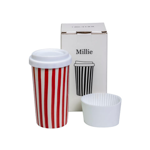 GIROFLIER Millie: taza cerámica con tapa frontal, ideal para llevar café sin derrames