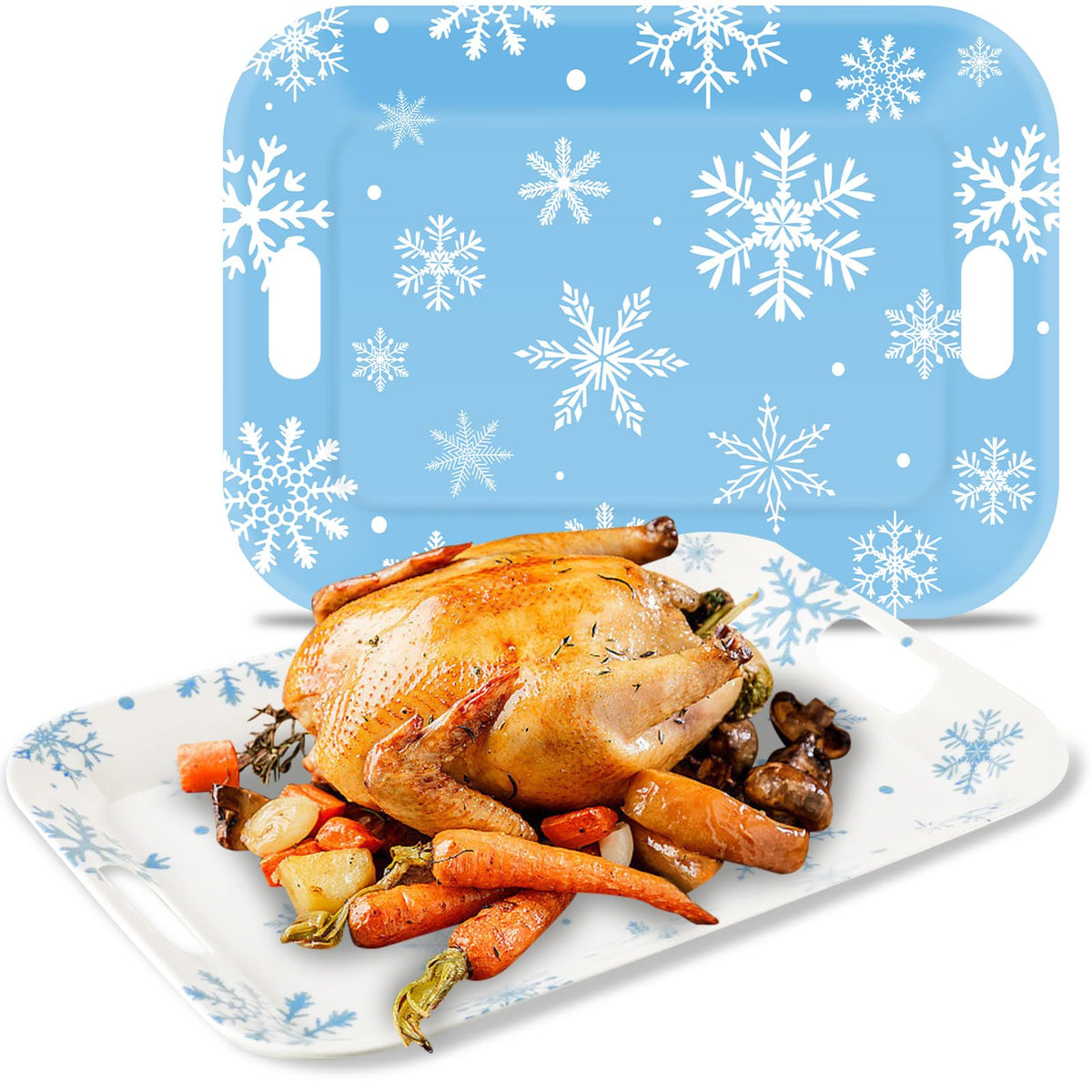 Bandejas gisgfim invierno azul blanco rectangulares para servir aperitivos.