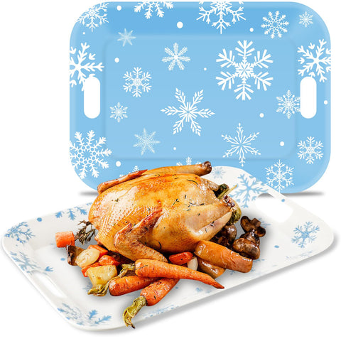 Bandejas gisgfim invierno azul blanco rectangulares para servir aperitivos.