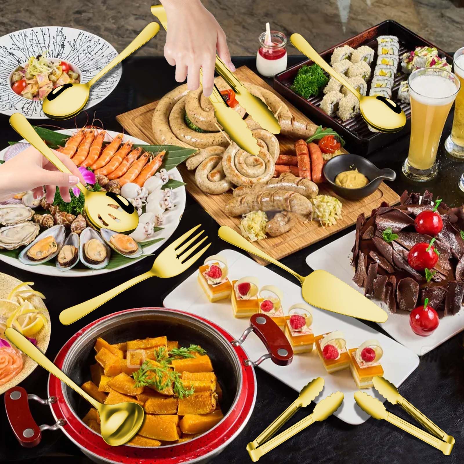 Gisly oro pinzas para aperitivos, perfectas para entrantes con estilo.