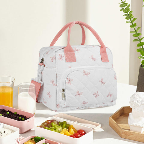 GISMTR Bolsa lunch corduroy, detalle lazo fresa, regalo encantador.