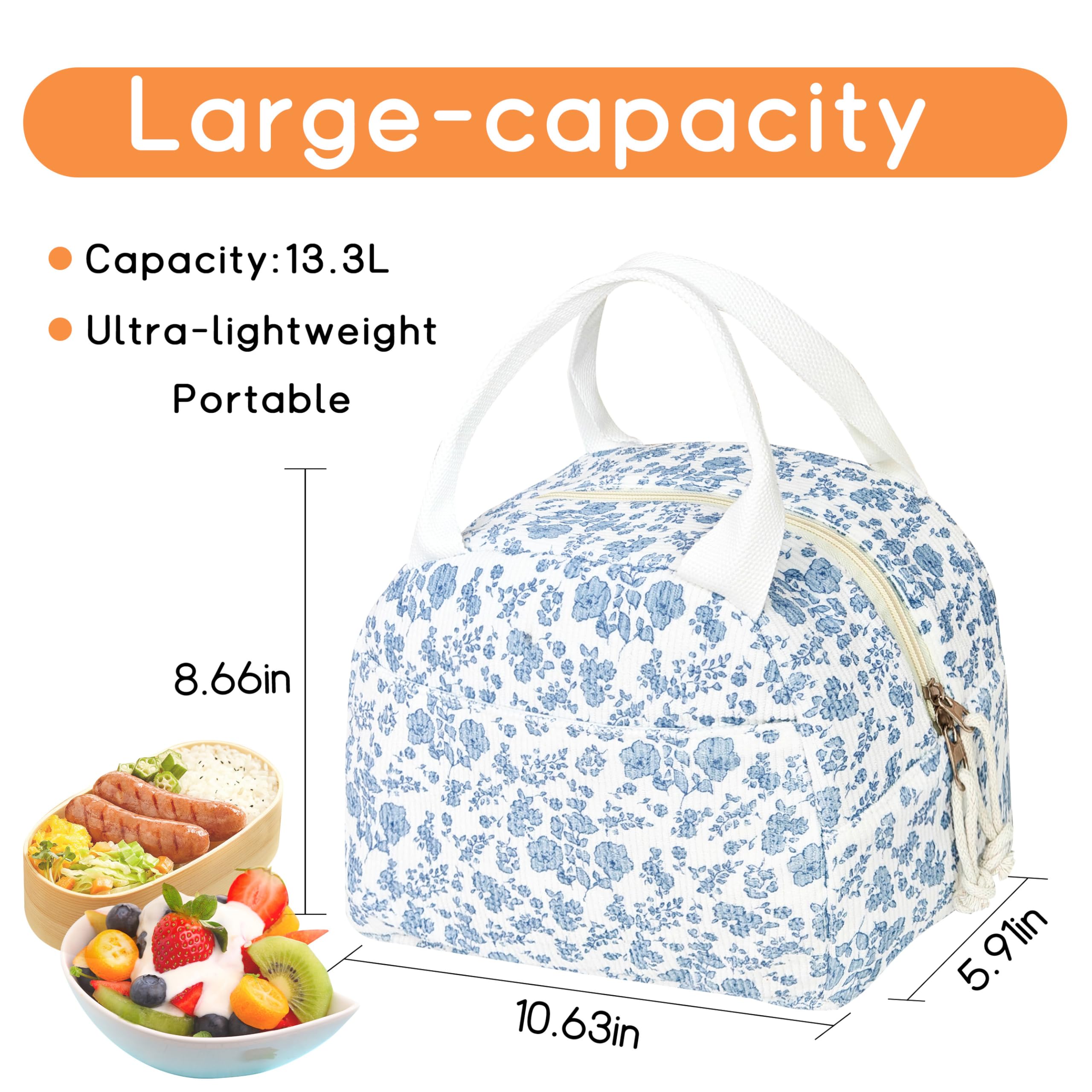 GISMTR bolsa-almuerzo con pana acanalada, interior espacioso para comidas y botellas de 24 onzas.