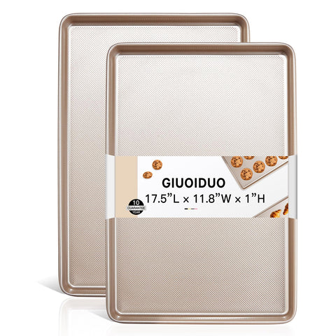 GIUOIDUO dos-pack bandejas media hoja, superficie amplia para hornear lotes grandes