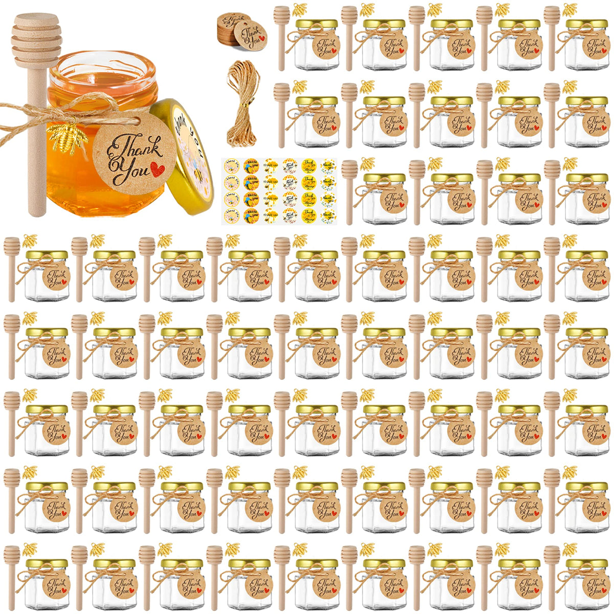 Frasco mini miel GIVAMEIHF hexagonal, ideal para regalos y presentación