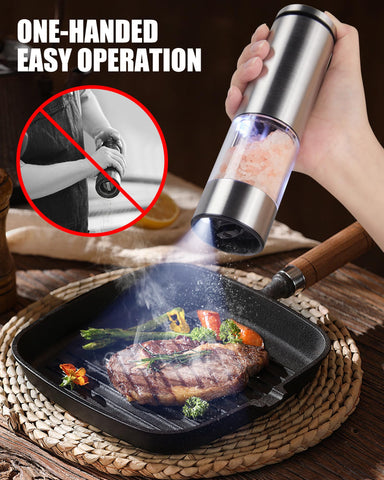 GiveBest molinillo eléctrico con luz al moler, ideal para espolvorear con precisión.